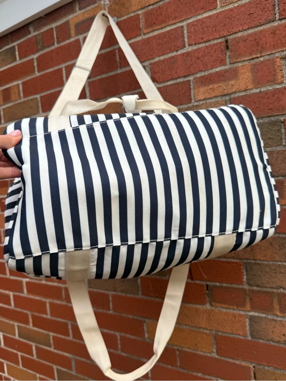 DSW Navy White Striped Insulated Cooler Tote Bag Beach Picnic Travel Lunch